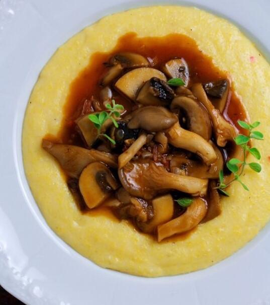 Wild Mushroom Ragout in Cheesy Polenta (serves 5)